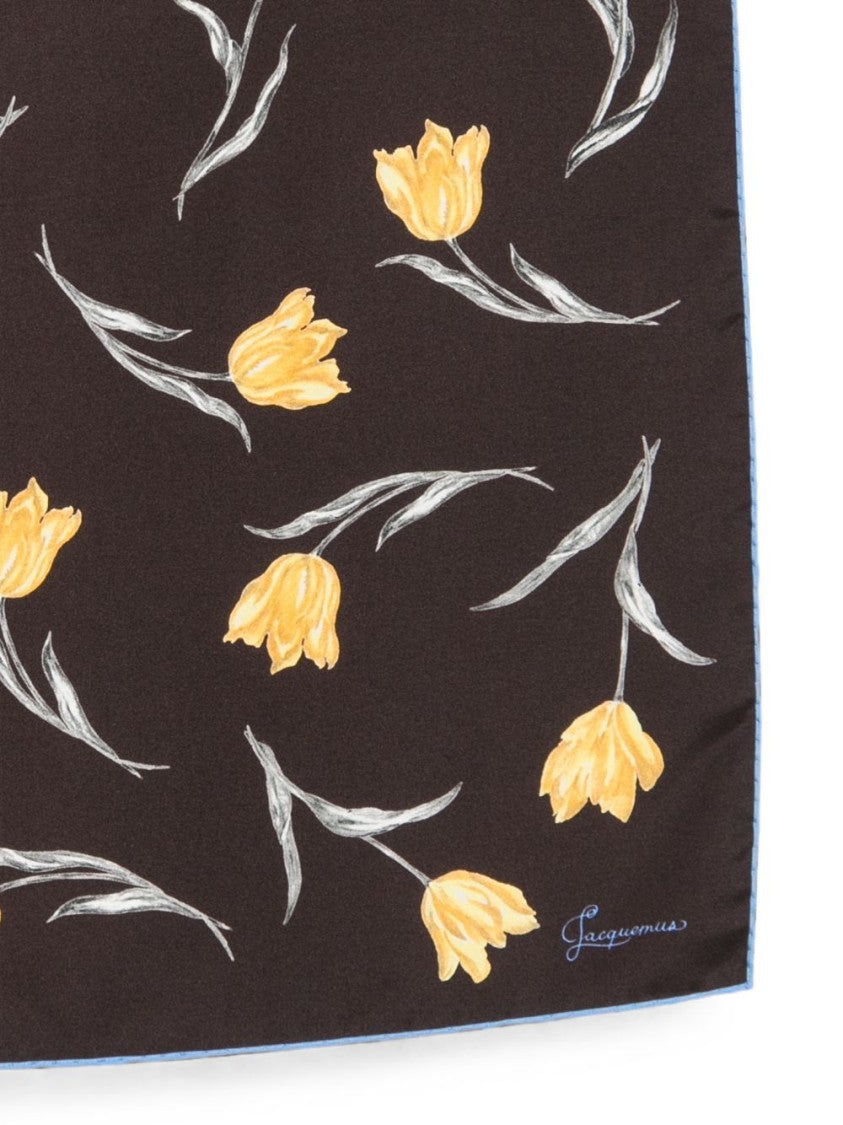Jacquemus Rectangular Floral Scarf In Silk And Nylon Blend