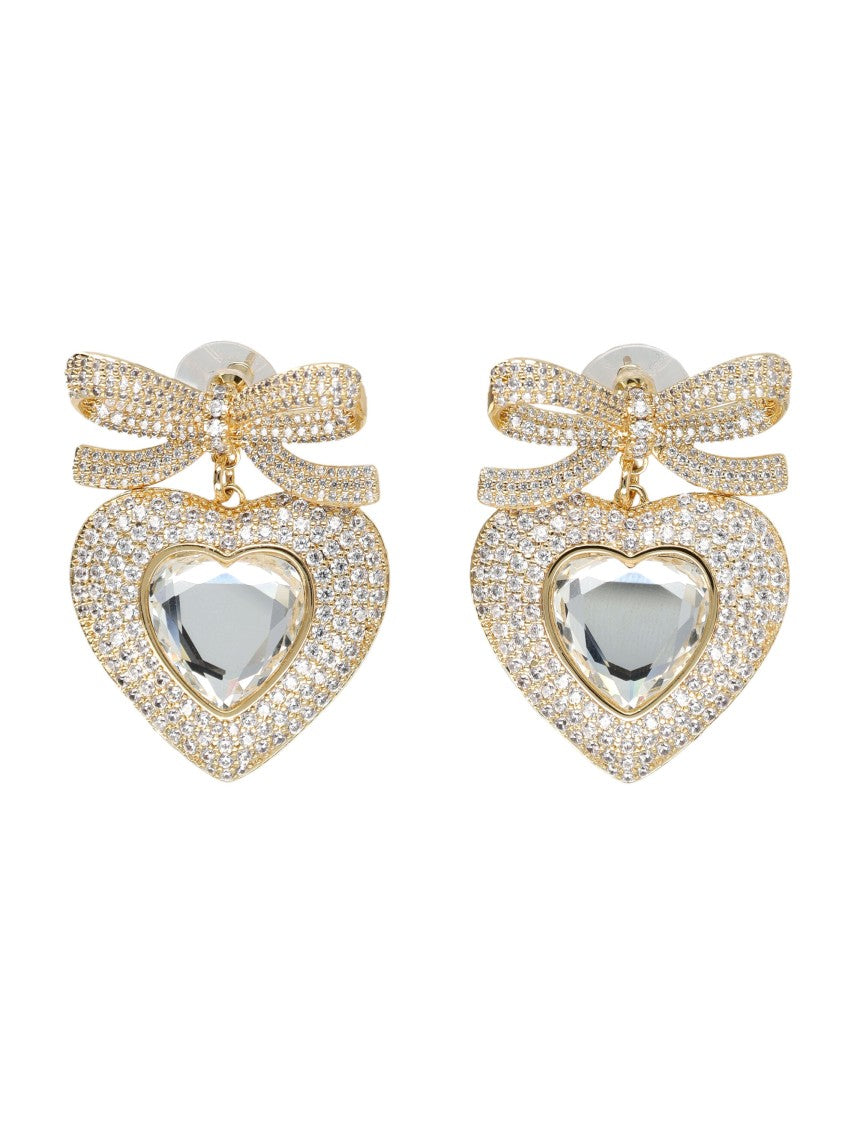 Self-Portrait Heart-Shaped Bow Crystal Earrings With Intricate Detailing