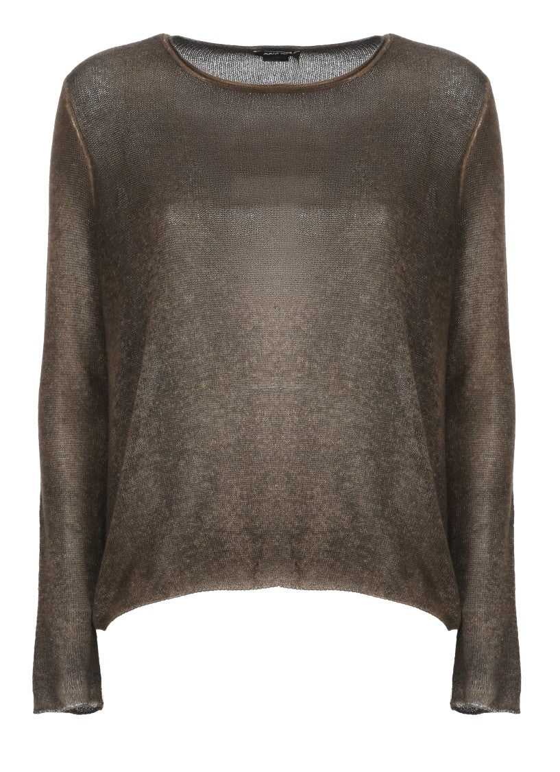 Avant Toi Semi-Sheer Brown Cashmere Jersey With Long Sleeves