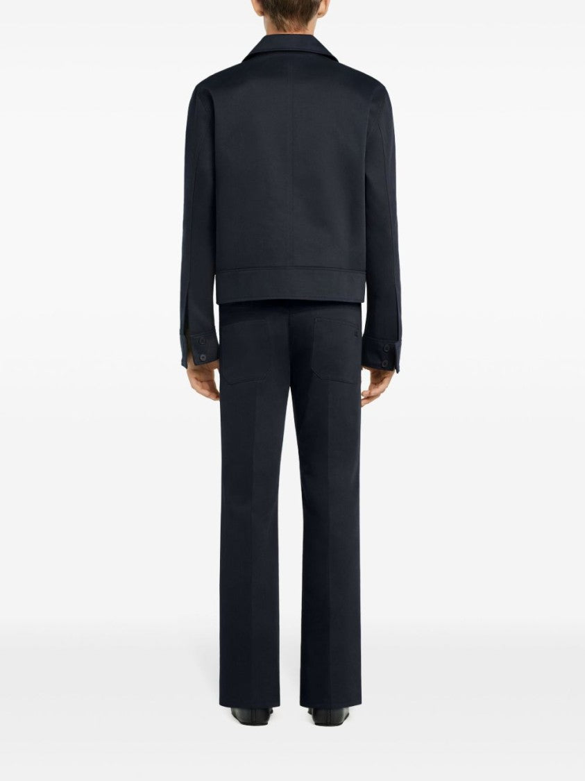 Courrèges Navy Blue Embroidered Logo Zip Jacket