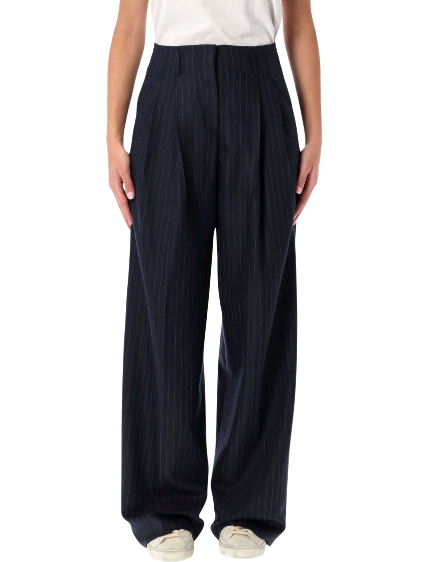 Golden Goose Navy Blue Wool Pinstripe Trousers