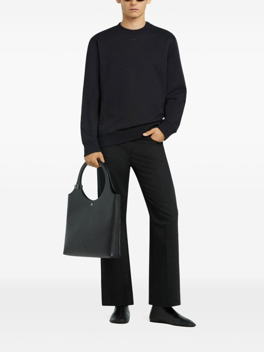 Courrèges Black Shoulder Button Ribbed Knit Sweater