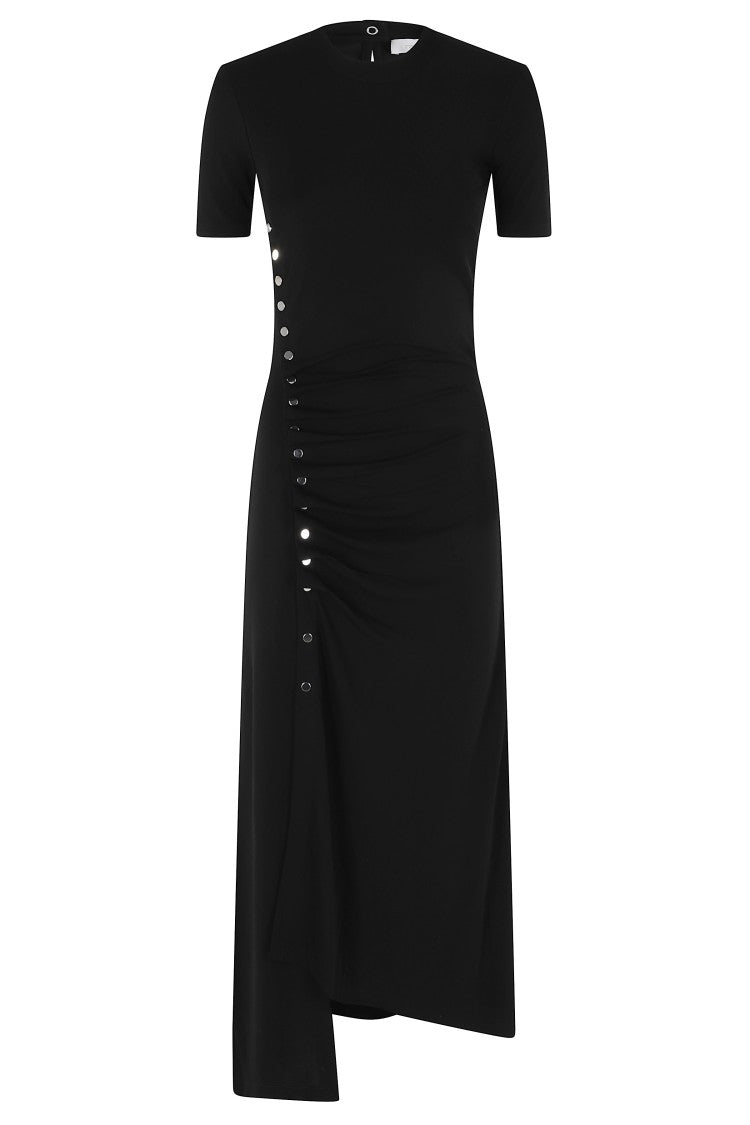 Rabanne Black Round Neck Draped Asymmetrical Viscose Dress