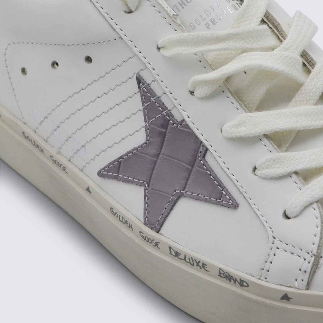 Golden Goose White And Grey Leather Sneakers With Star Patch