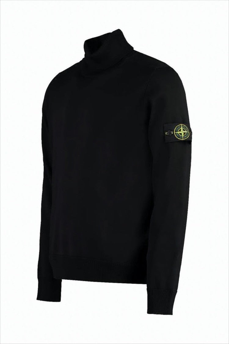 Stone Island Classic Black Turtleneck With Logo Patch