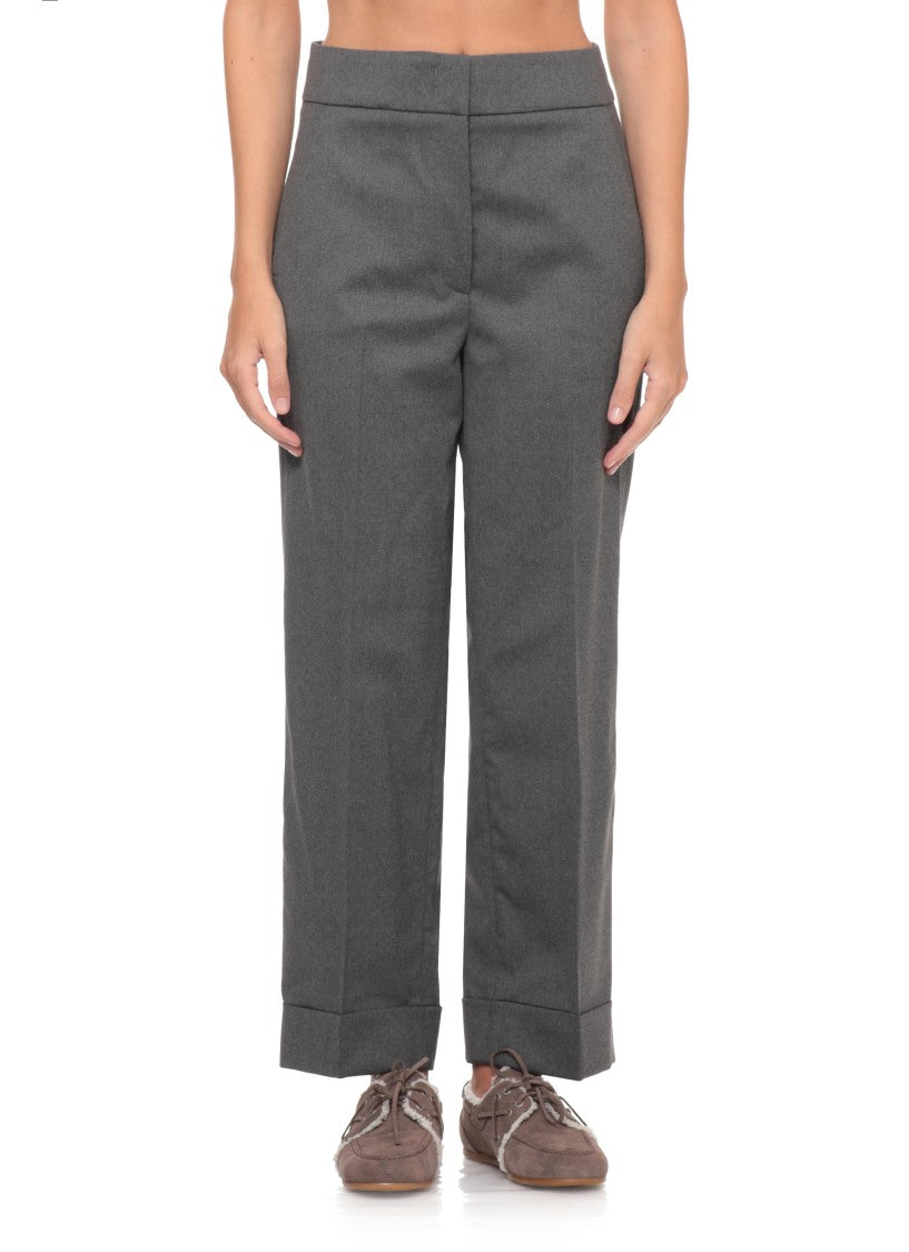 Peserico Grey Lapel Hem Formal Pants