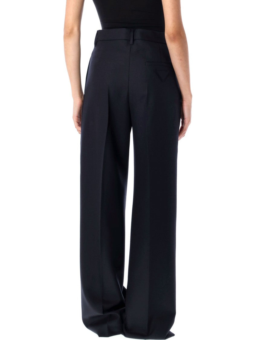 Prada Wide-Leg Chevron Pattern Wool Pants With Tailored Silhouette
