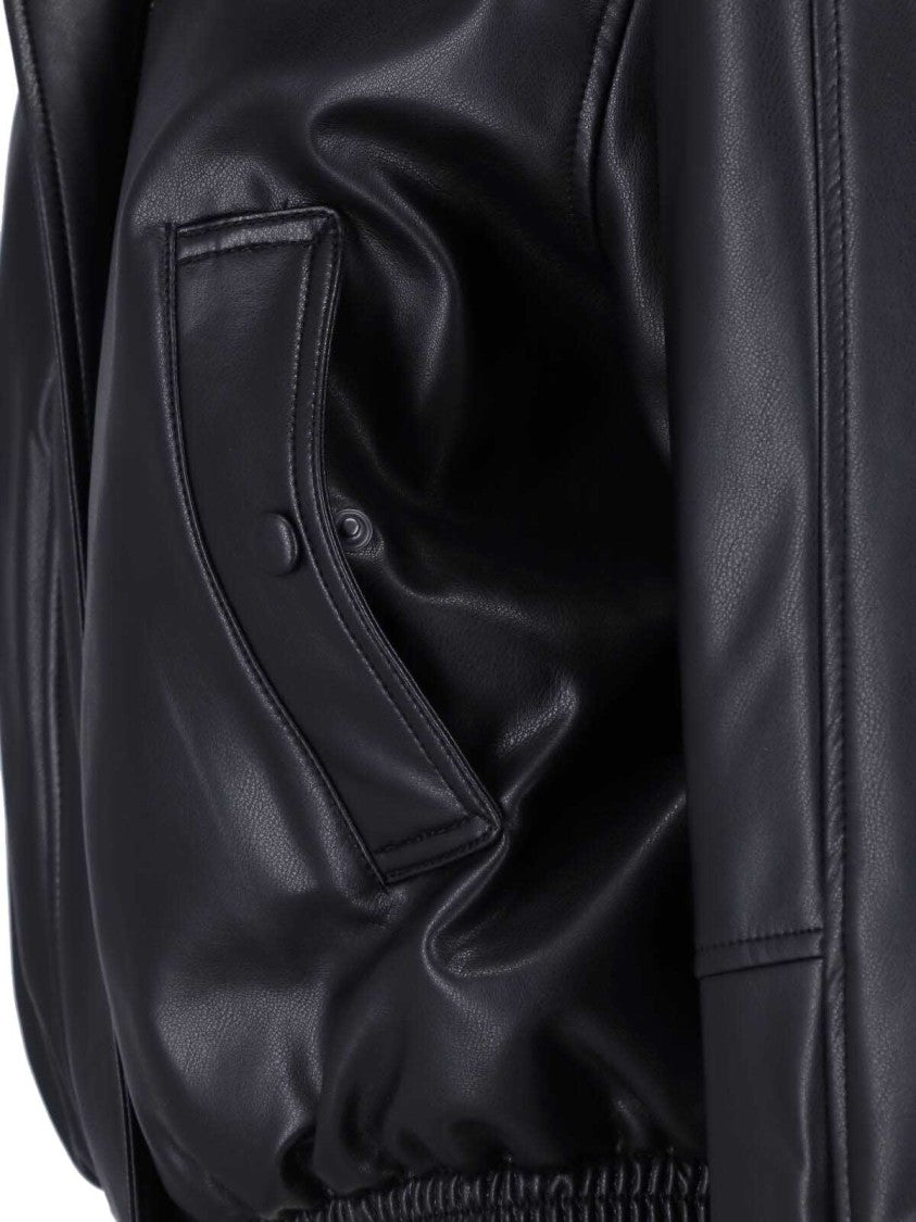 Low Classic Black Detachable Faux Fur Collar Faux Leather Bomber Jacket