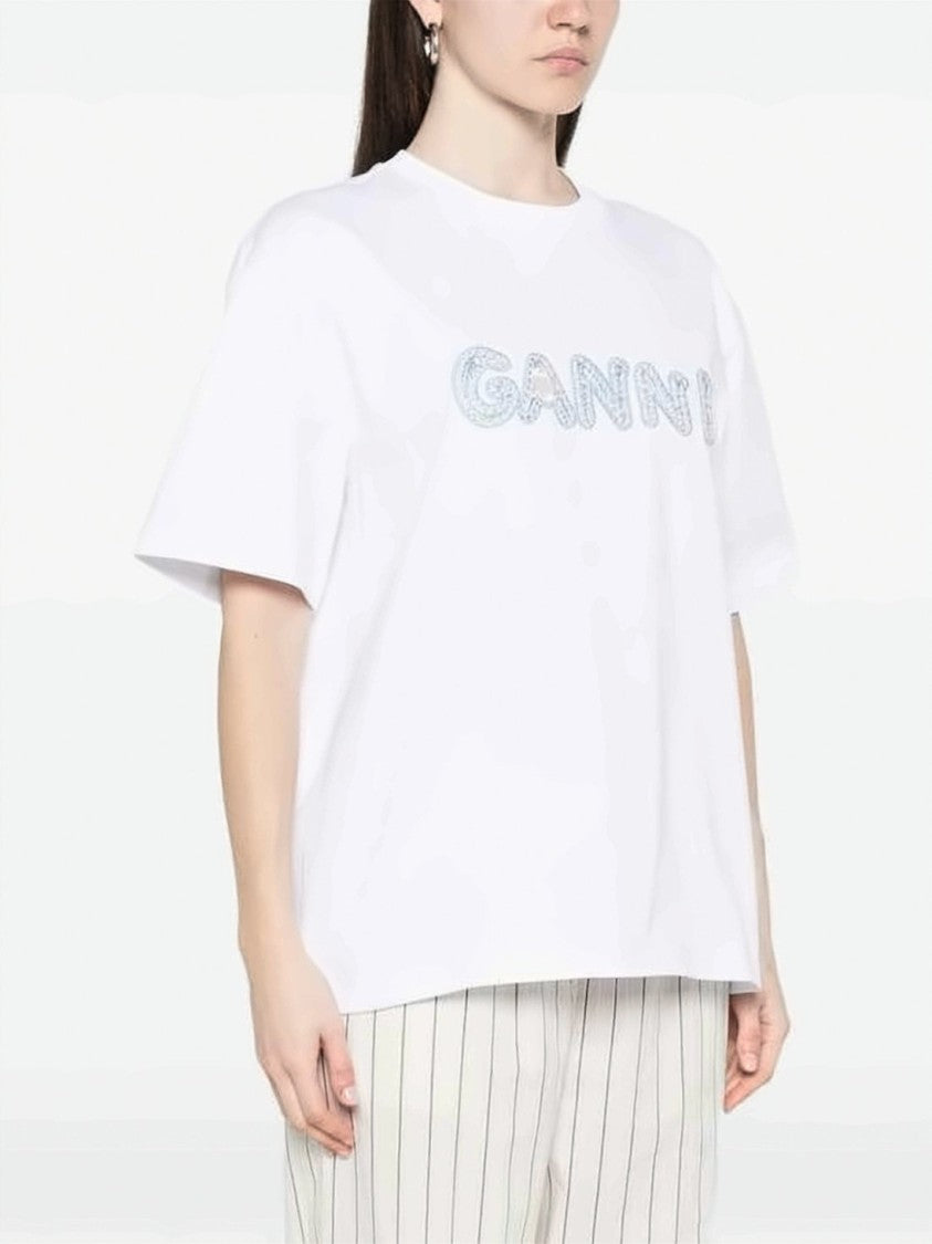 Ganni Embroidered Logo Short-Sleeved T-Shirt