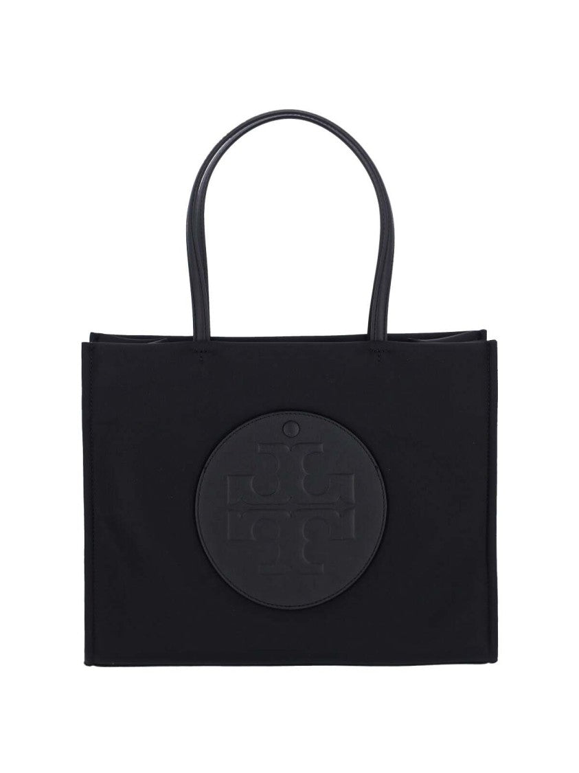 Tory Burch Black Ella Leather Patch Fabric Tote