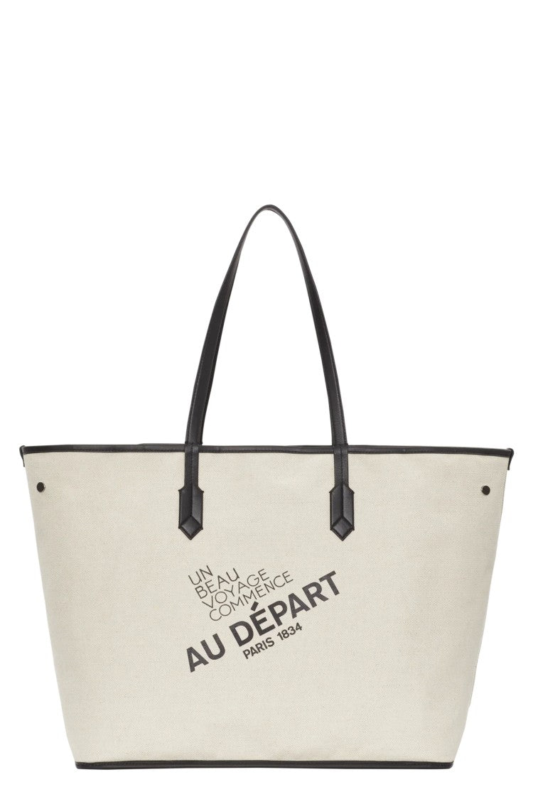 Au Depart Reversible Monogram Tote Bag With Leather Handles