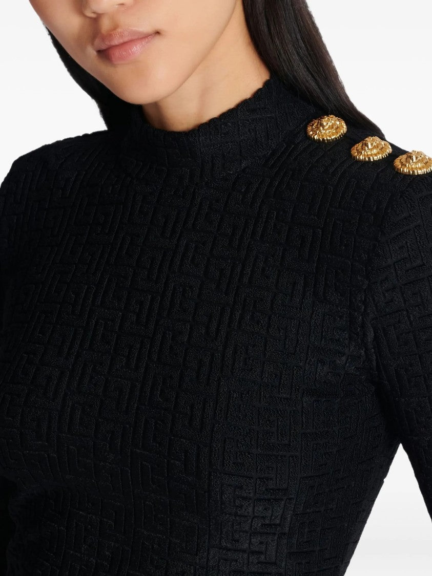 Balmain Fitted Long-Sleeved Textured Pattern Top