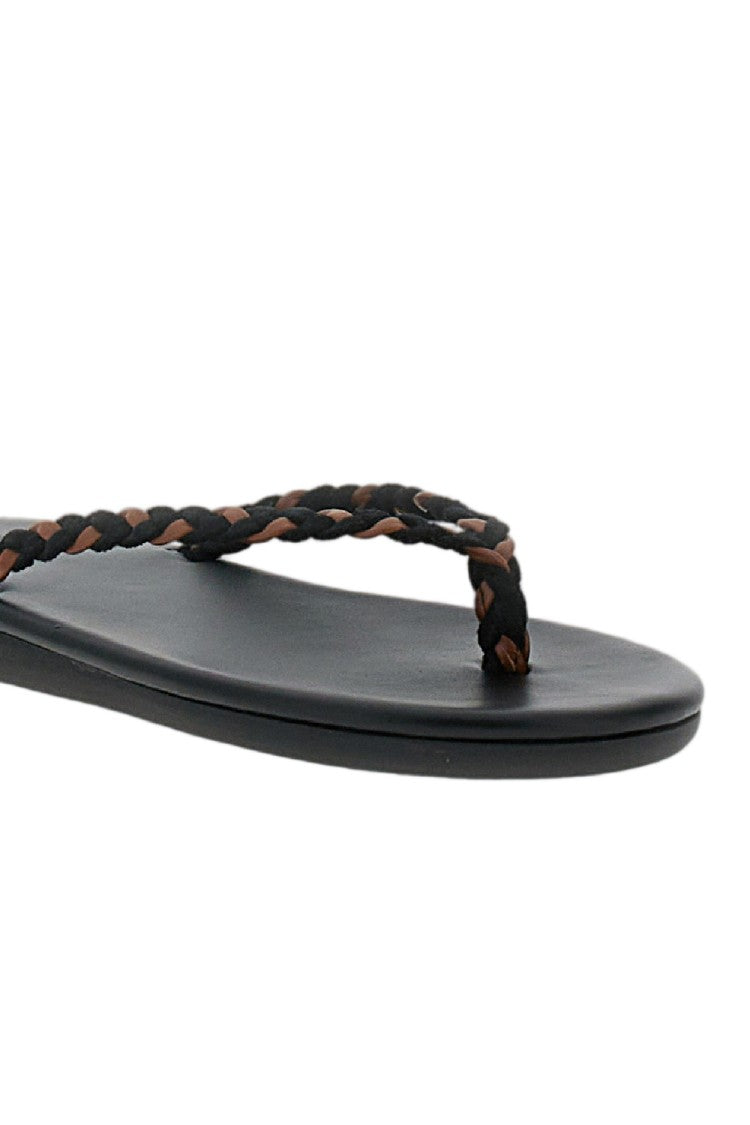 Ancient Greek Sandals Braided Leather Thong Sandals With Elevated Rubber Sole