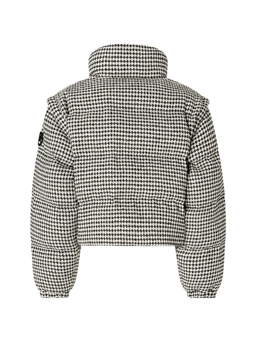 Pinko Cropped Houndstooth Tweed Jacket With Glossy Quilted Detailing