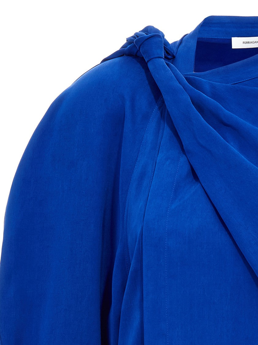 Ferragamo Draped Asymmetric Shirt With Korean Collar