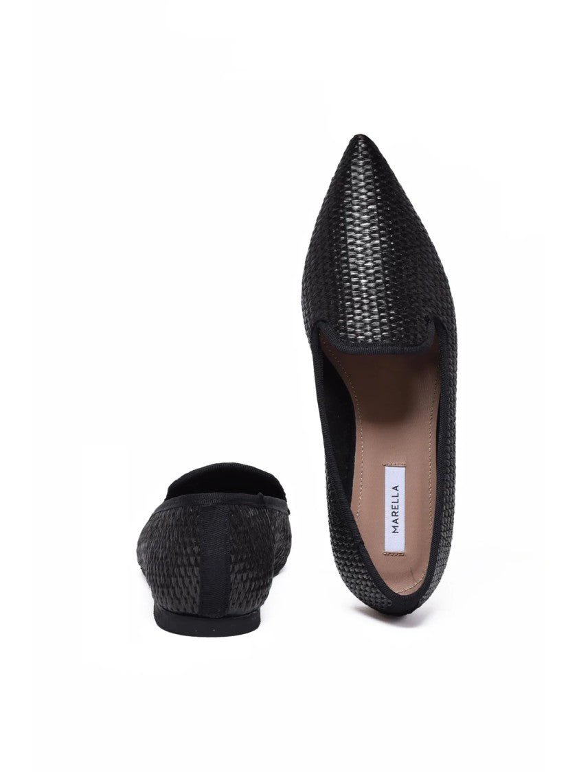 Marella Black Pointed Toe Raffia Flats