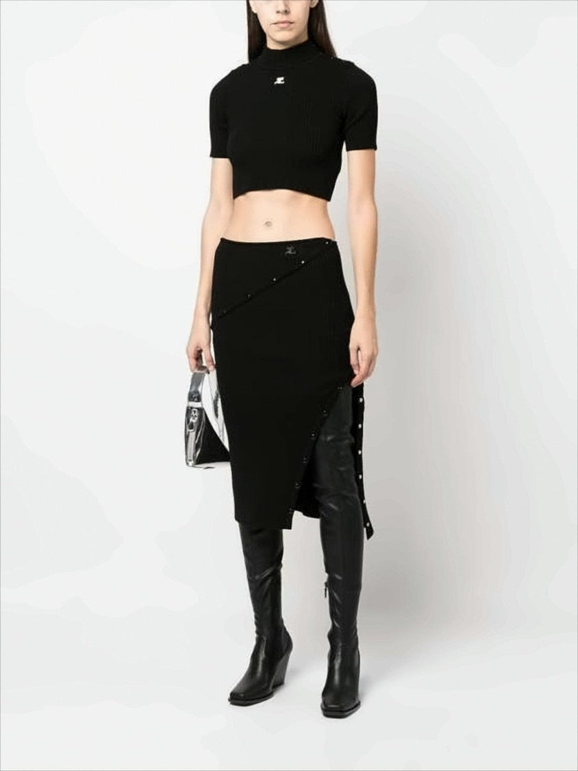 Courrèges Fitted Ribbed Knit Crop Top With Mock Neckline
