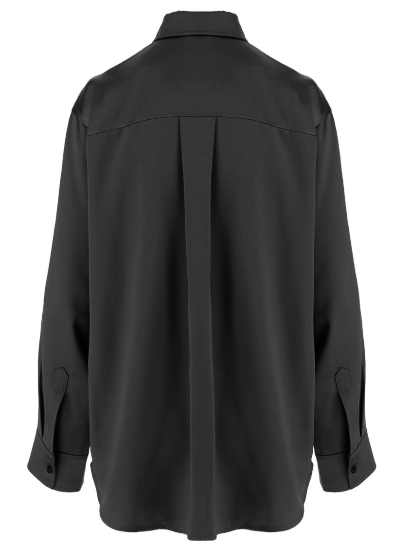 By Malene Birger Satin-Finish Black Shirt With Pointed Collar And Curved Hem