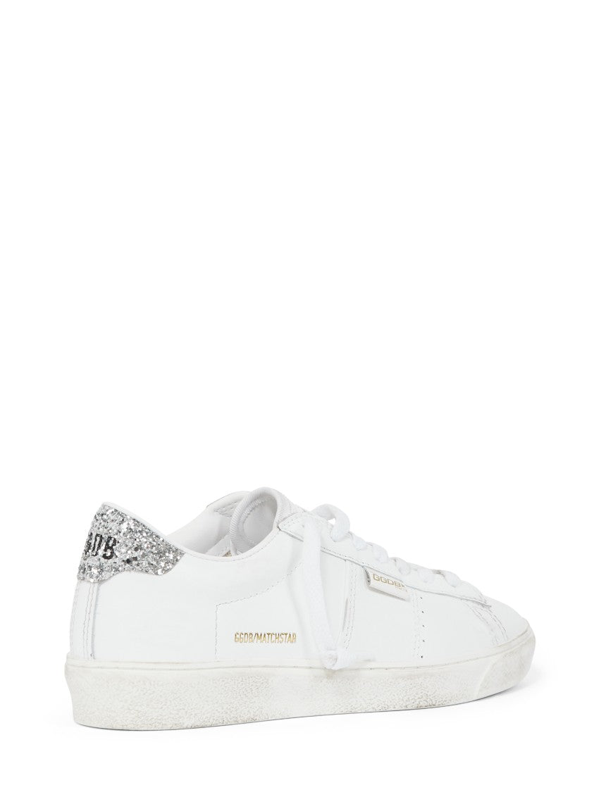 Golden Goose Star-Embellished Leather Sneakers With Glitter Heel