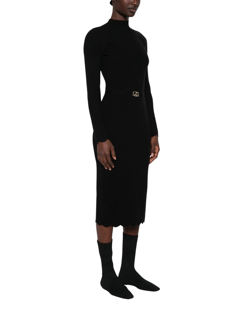 Twin-Set Black Ribbed Viscose-Blend High Neck Midi Dress