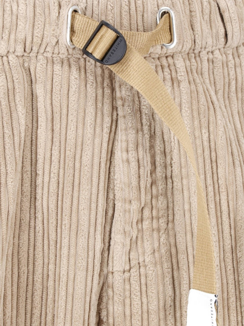 White Sand Vertical Ribbed Adjustable Waistband Straight-Leg Pants