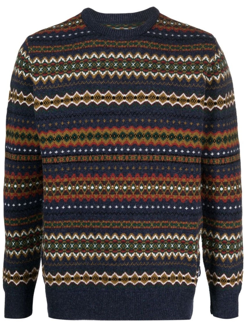 Barbour Navy Blue Graphic Print Wool Sweater