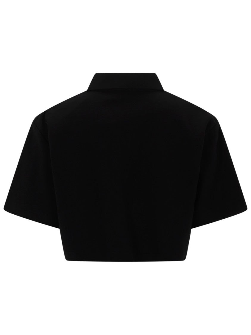 Msgm Cropped Polo Collar Logo Shirt