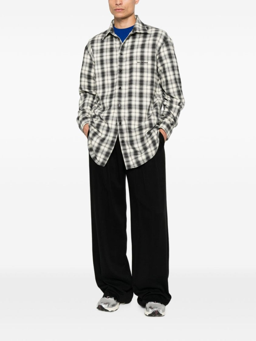 Balenciaga Button-Up Plaid Logo Shirt