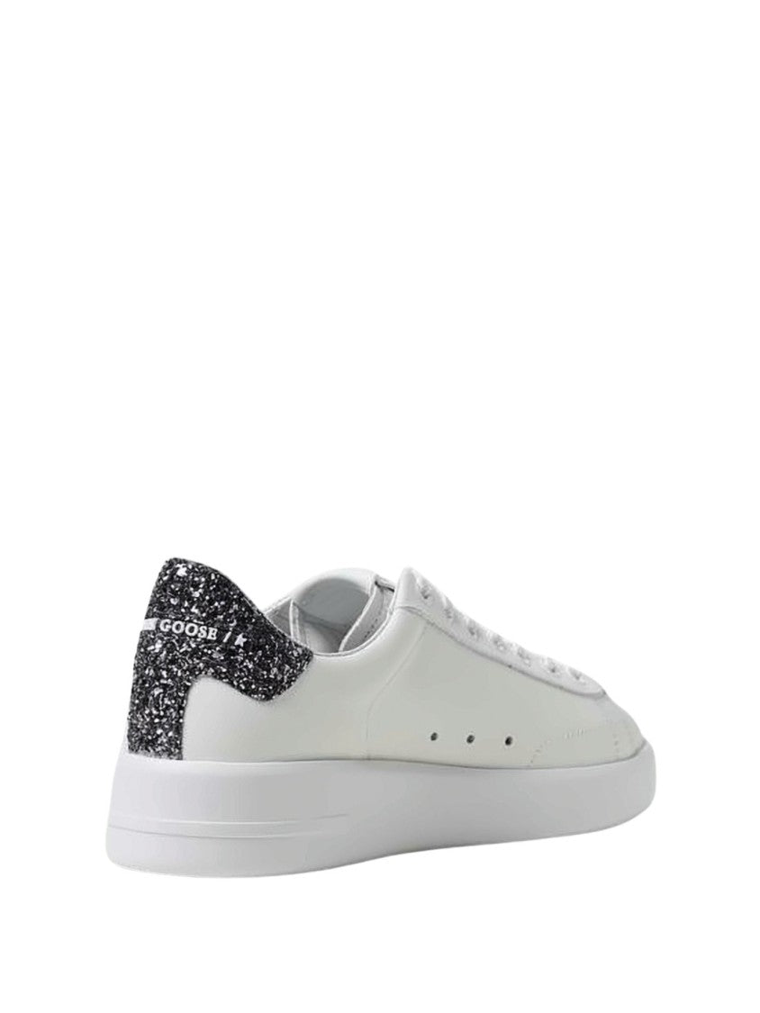 Golden Goose White Leather Sneakers With Subtle Star Detail And Glitter Accents