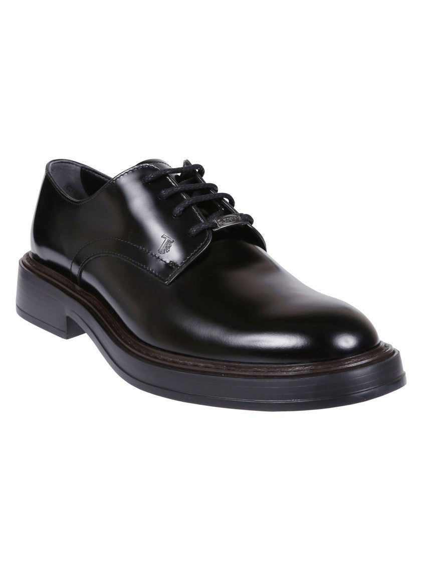 Tod's Polished Leather Derby Shoes With Classic Lace-Up Design