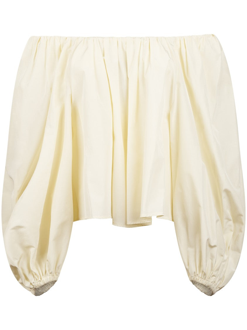 Forte Forte Ivory Off-The-Shoulder Taffeta Shirt With Puffed Sleeves