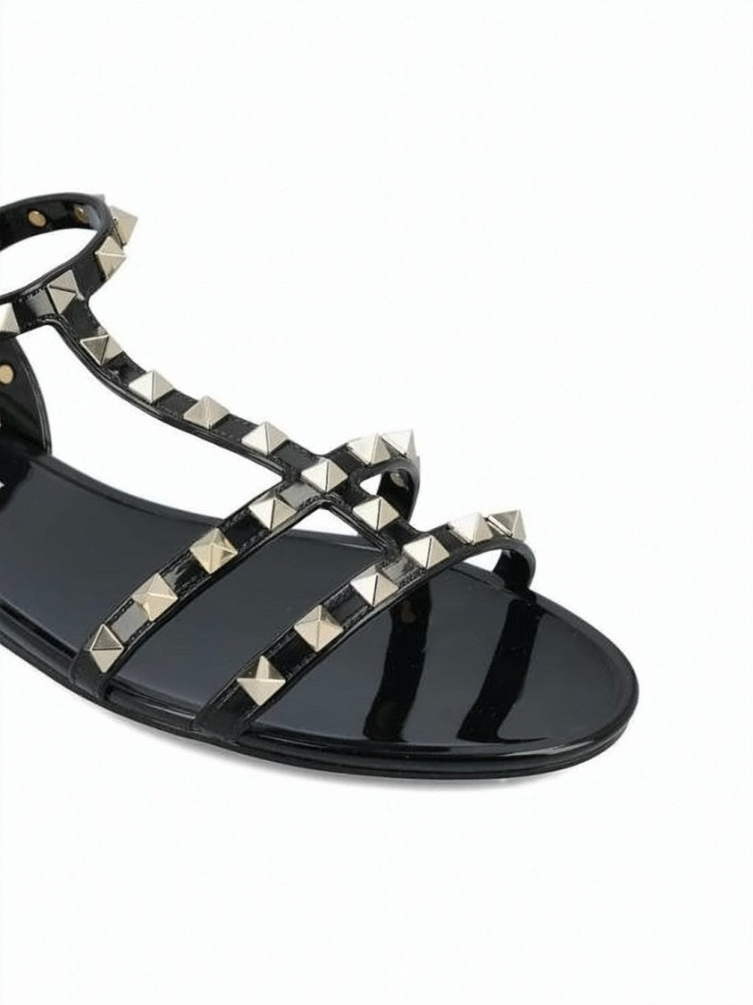 Valentino Garavani Pyramid Studded Black Rubber Flat Sandals