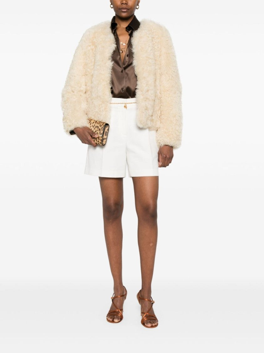 Tom Ford Collarless White Shearling Coat With Textured Surface