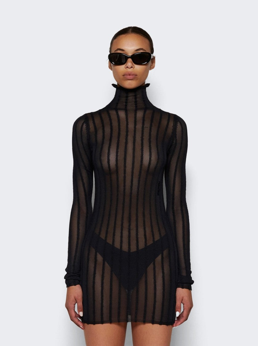 The Attico Semi-Sheer Knitted Ribbed Mini Dress Black