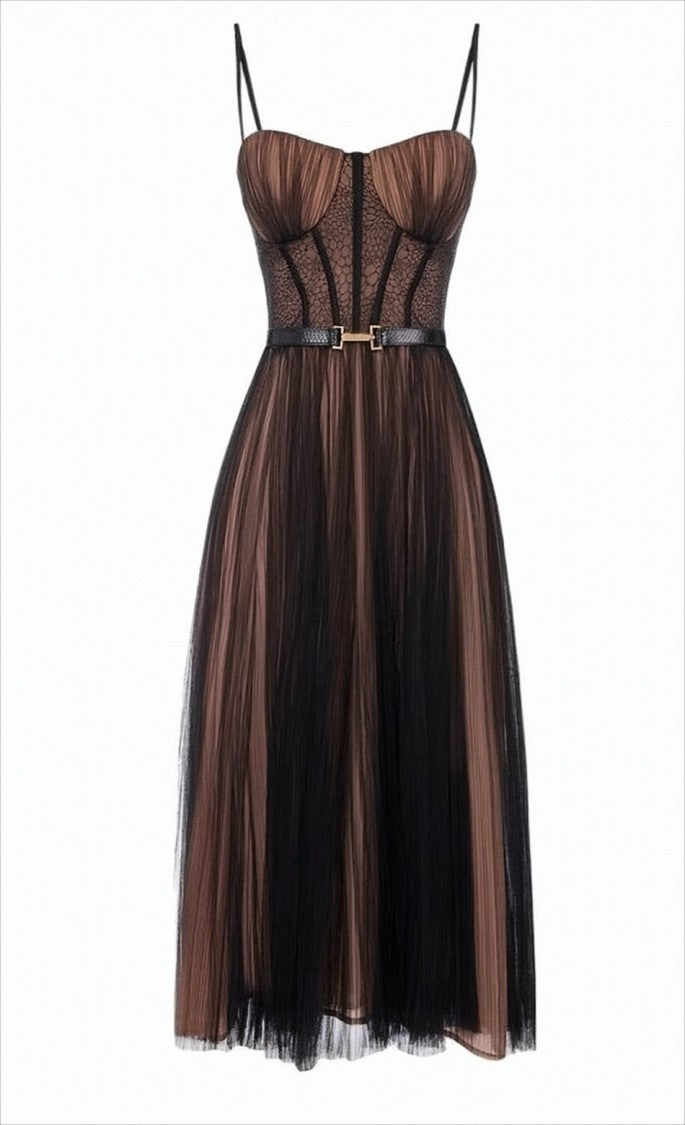 Elisabetta Franchi Tulle Bustier Midi Dress With Corset Structure