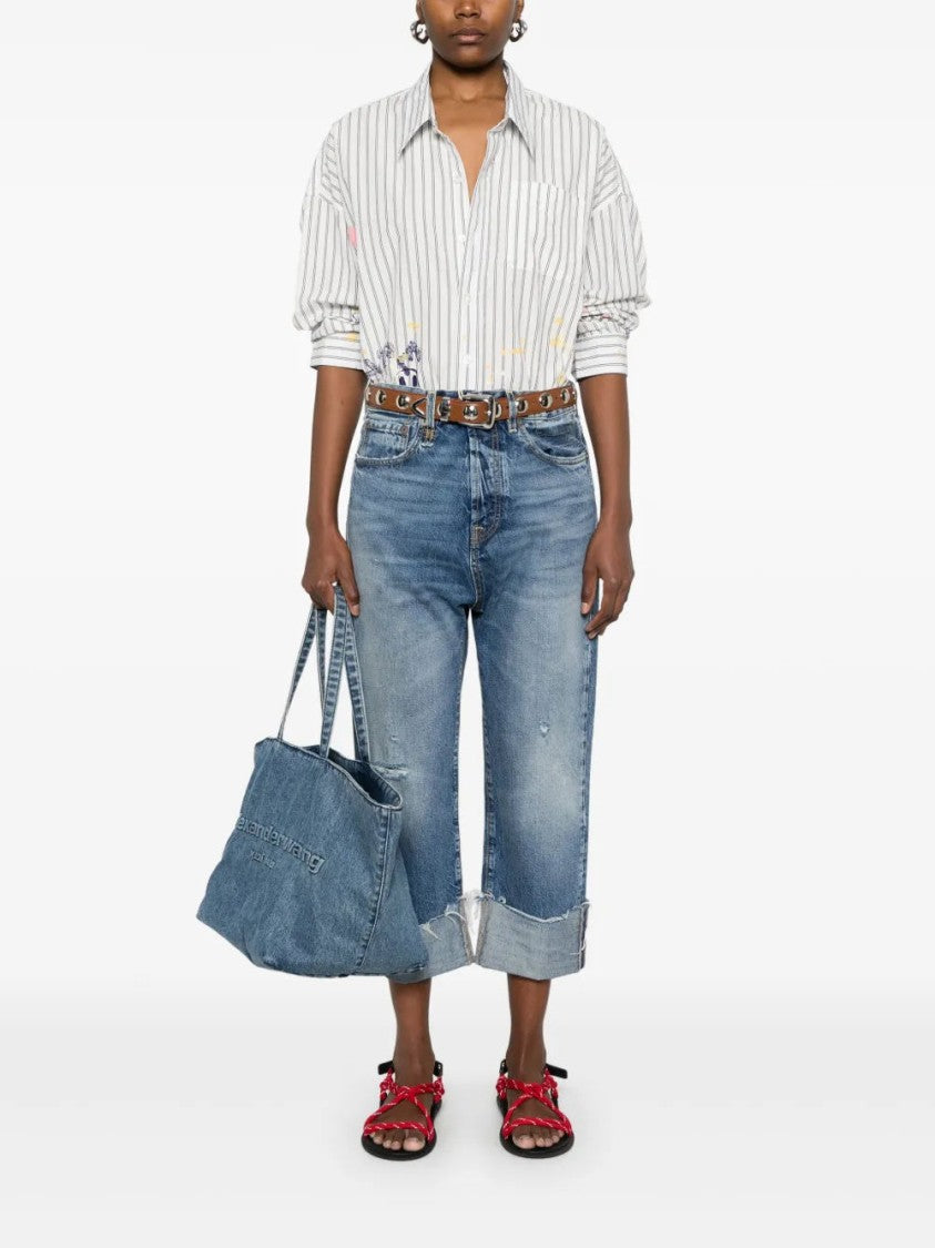 R13 Drop-Crotch Jeans With Whiskering Effect