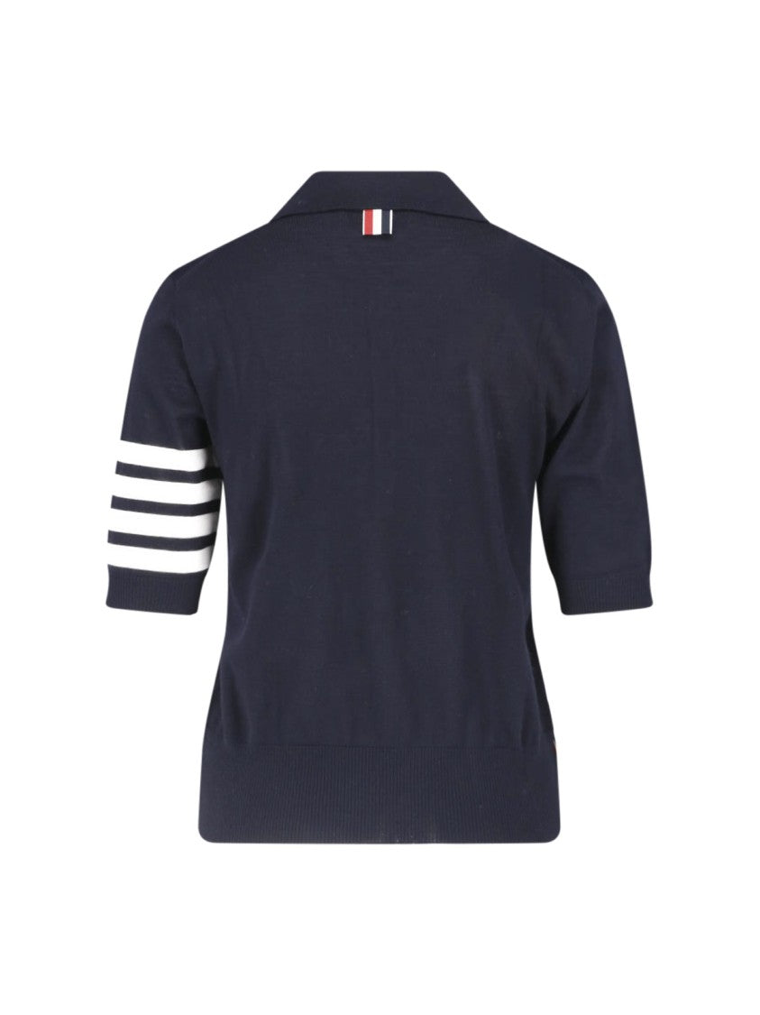 Thom Browne Short-Sleeved Fitted Polo Shirt With Sporty Stripes