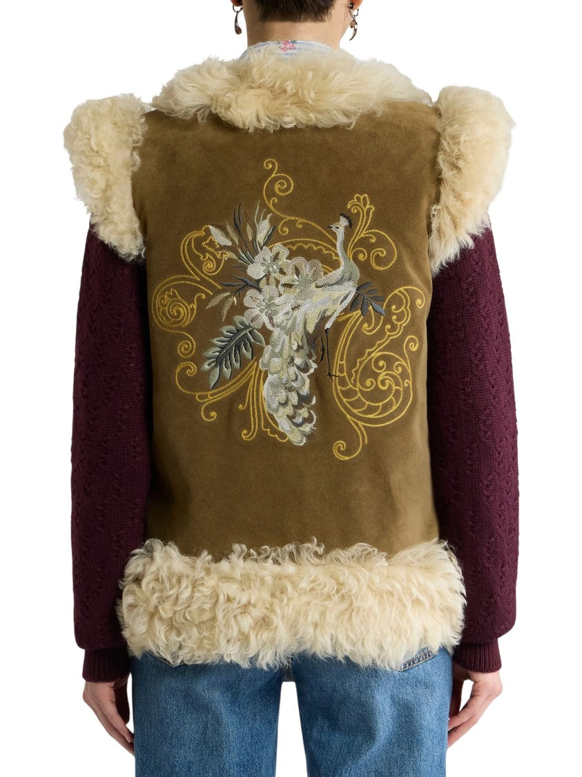 Etro Brown Suede Shearling Vest