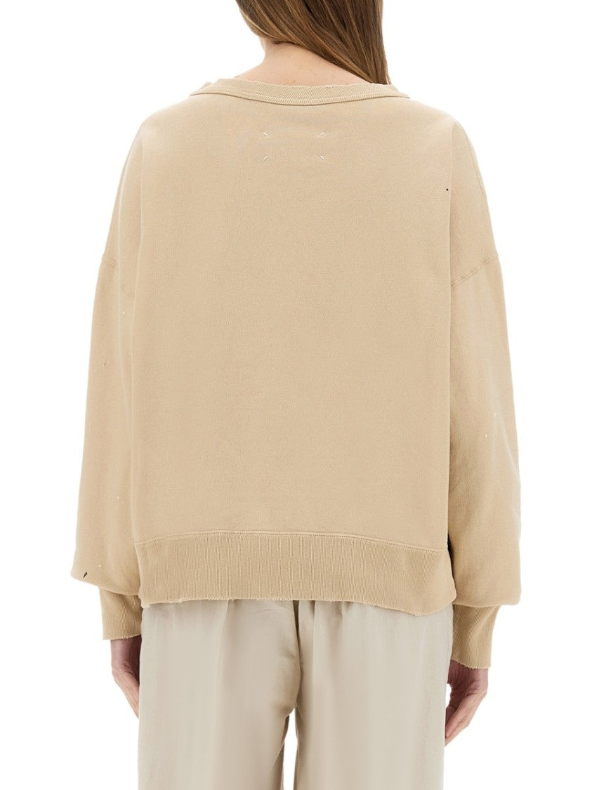 Maison Margiela Cropped Cotton Sweatshirt With Handwritten Logo