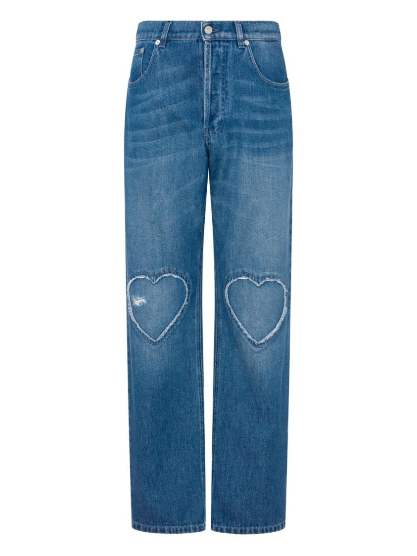Moschino Denim Blue Silk And Nylon Trousers