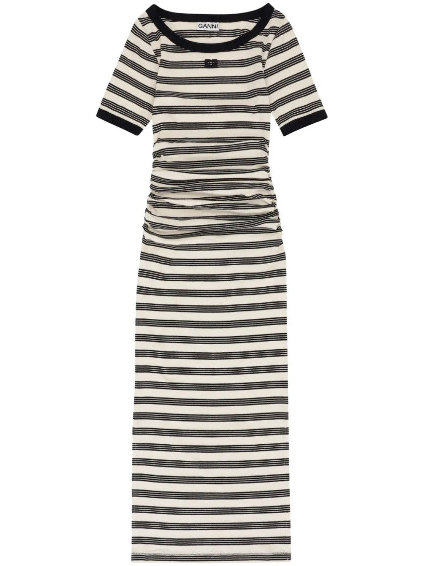 Ganni Striped Rib Short Sleeve Dress