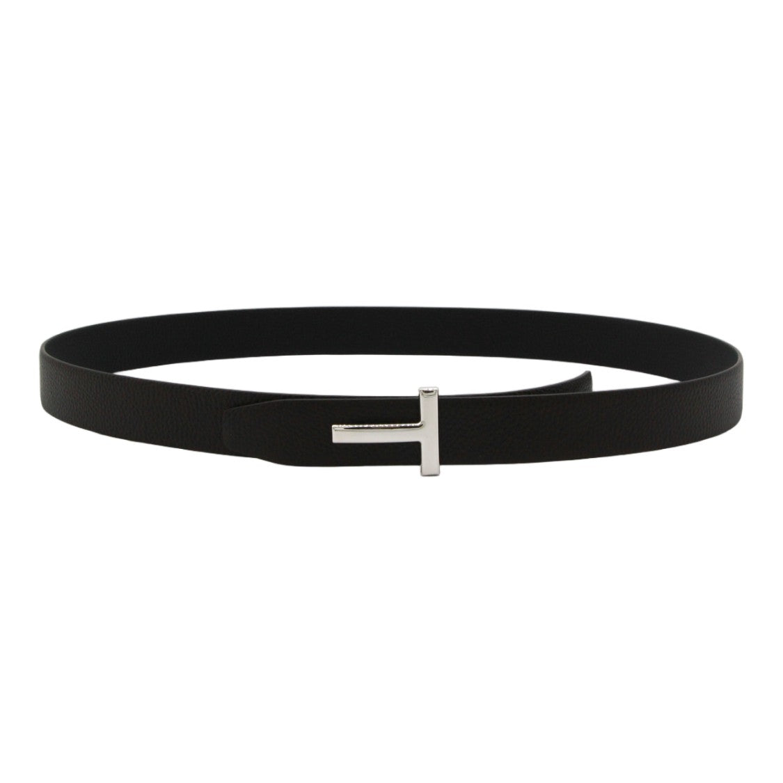Tom Ford Textured Black Belt With Silver T-Buckle