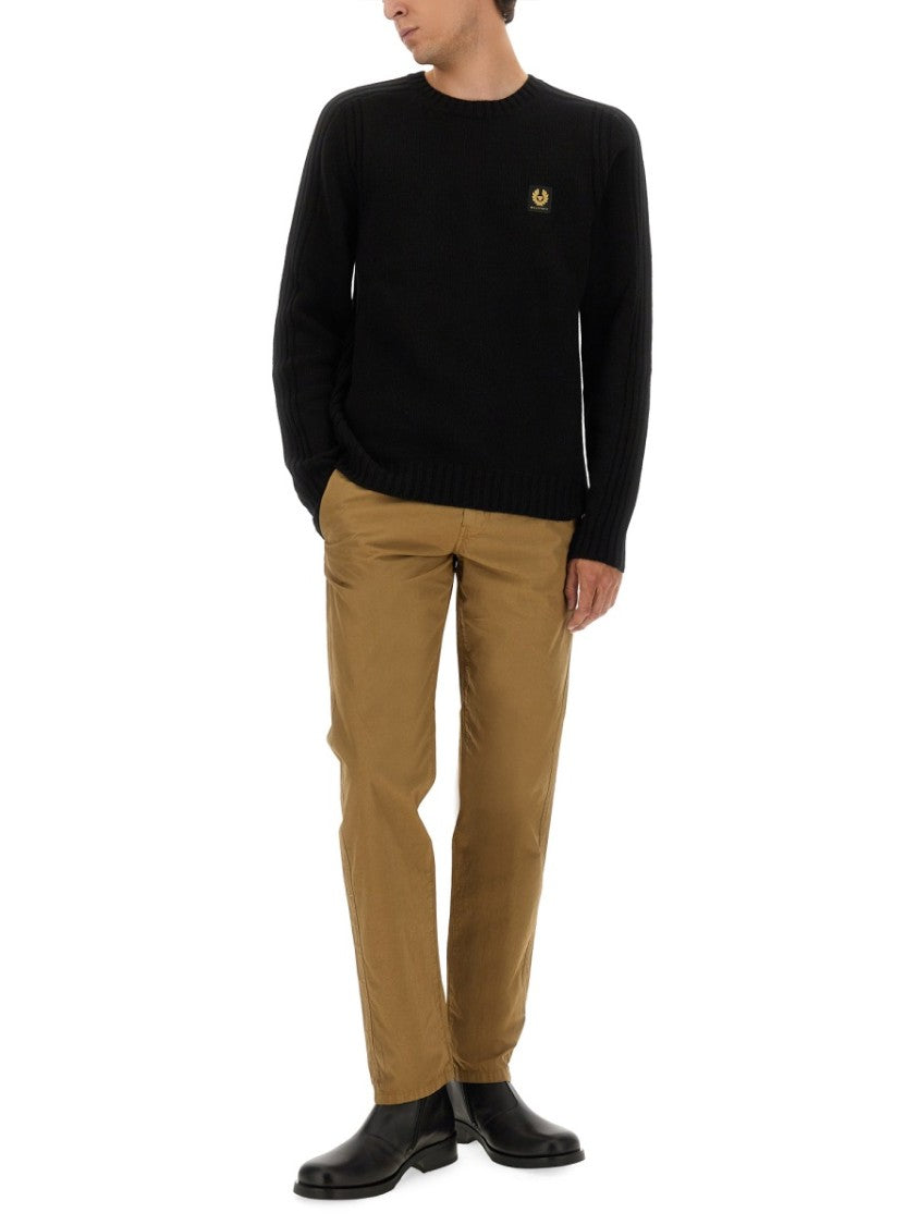 Belstaff Ribbed Merino Wool Sweater With Logo Patch