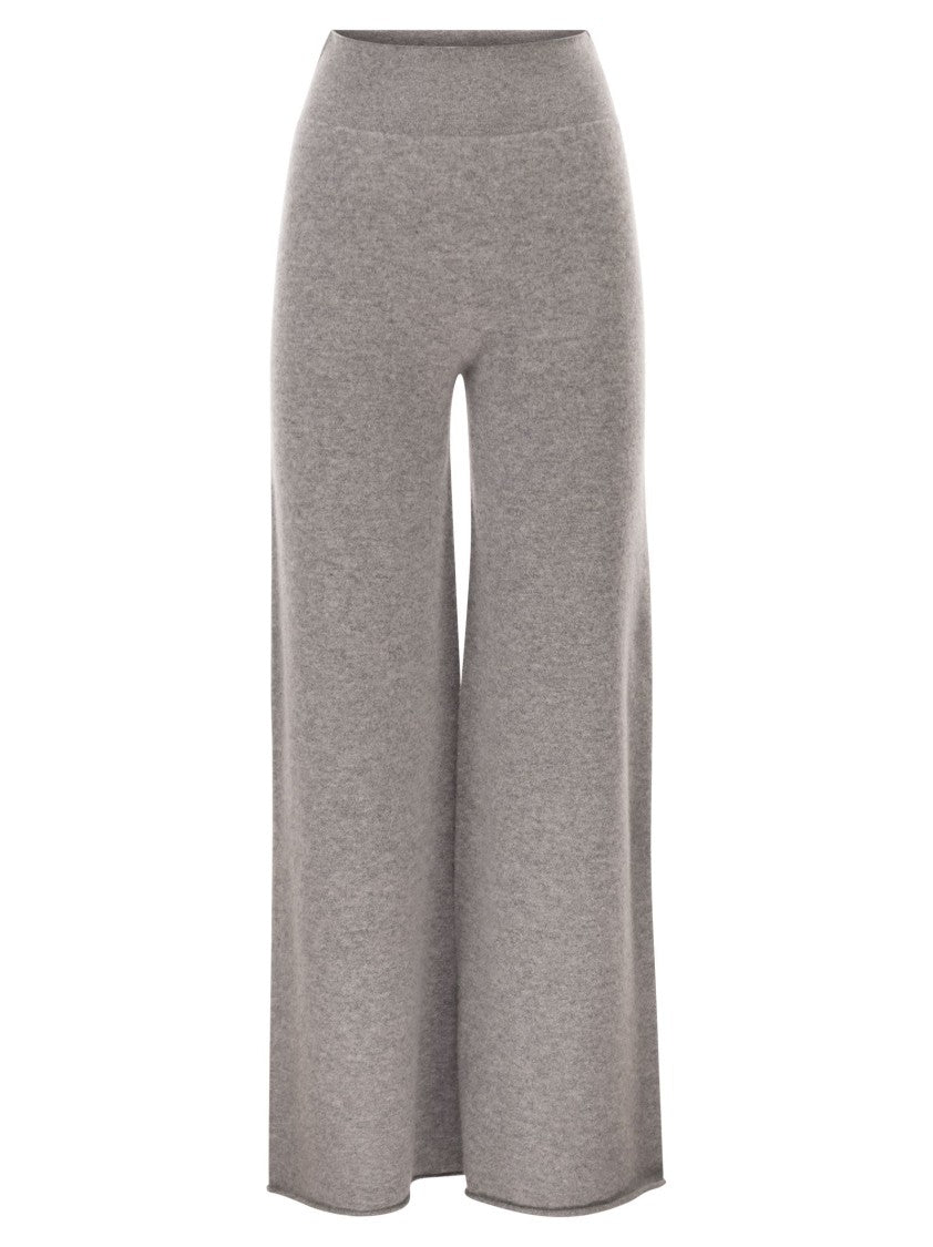 Vanisé Cashmere Wide-Leg Trousers With Ribbed Waistband