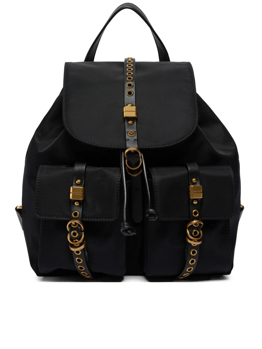Pinko Black Backpack Decorative Flap Gold-Accent Backpack