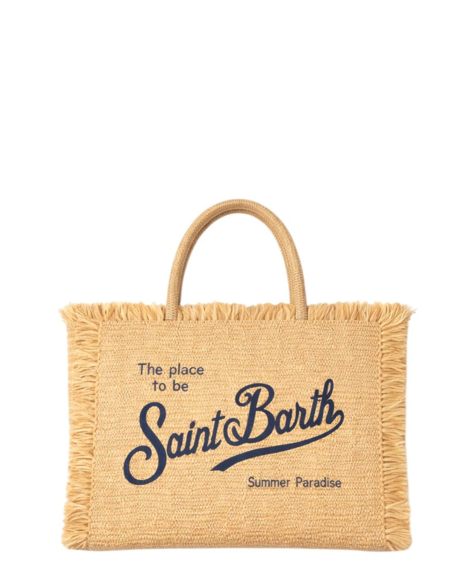 Mc2 Saint Barth Rectangular Woven Tote Bag With Fringed Edges