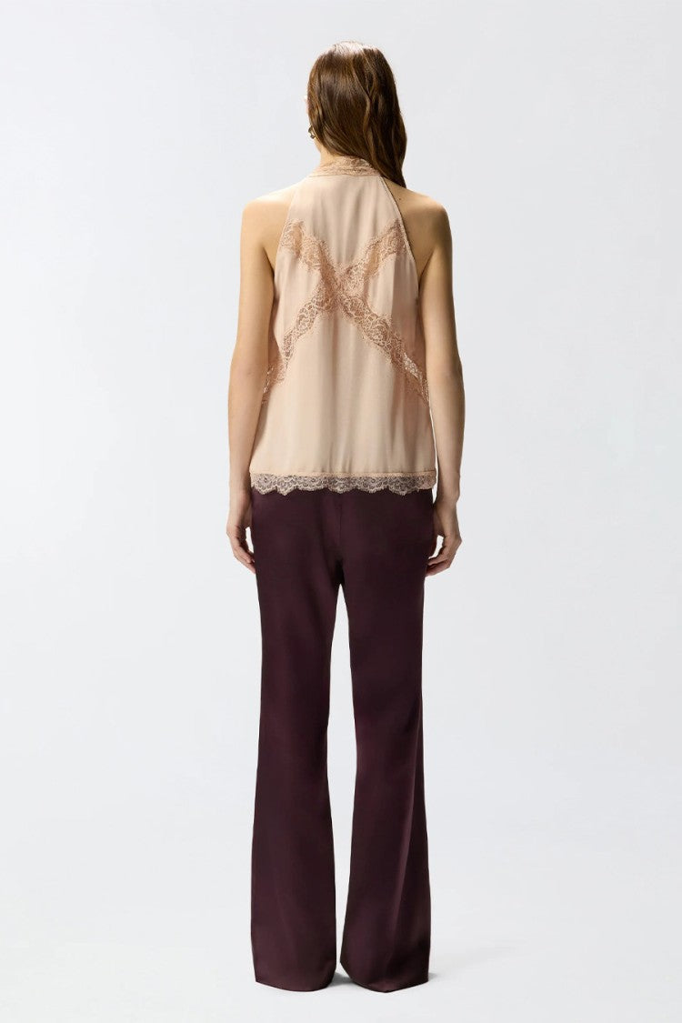 Pinko Pink Mandarancio Lace Trim Tie Waist Acetate-Silk Tank Top