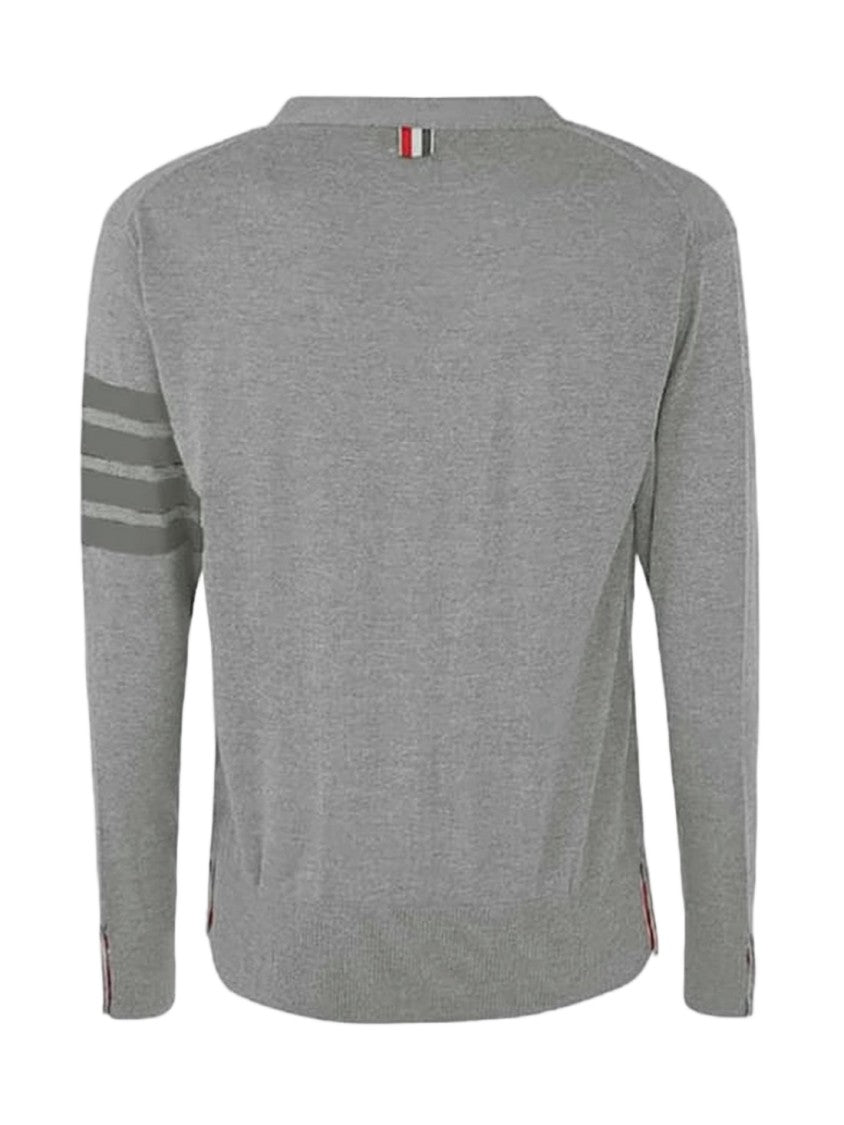 Thom Browne Merino Wool Cardigan With V-Neckline And Tricolor Ribbon Accent