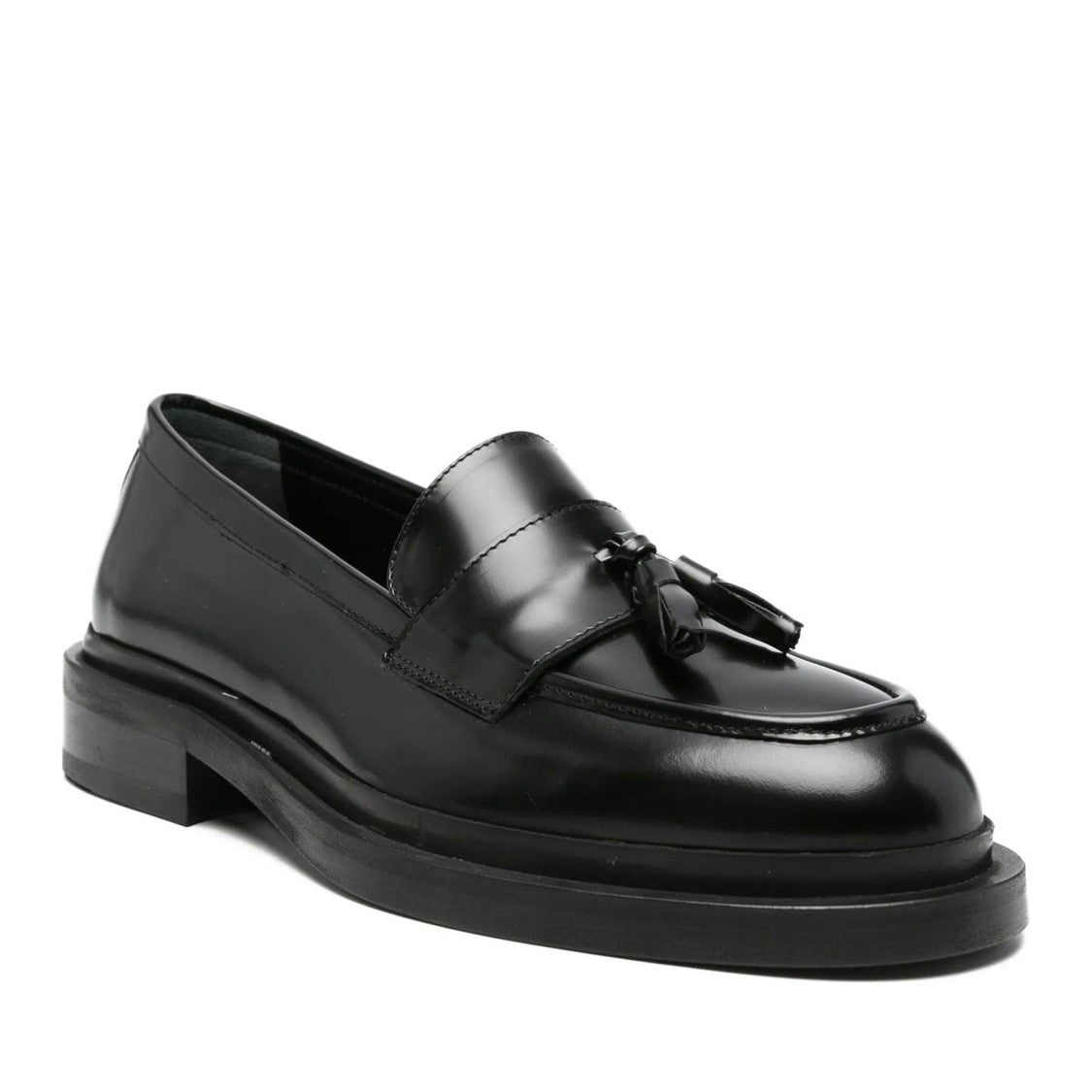 Adrianna Feretti Black Polished Decorative Tassels Leather Loafers