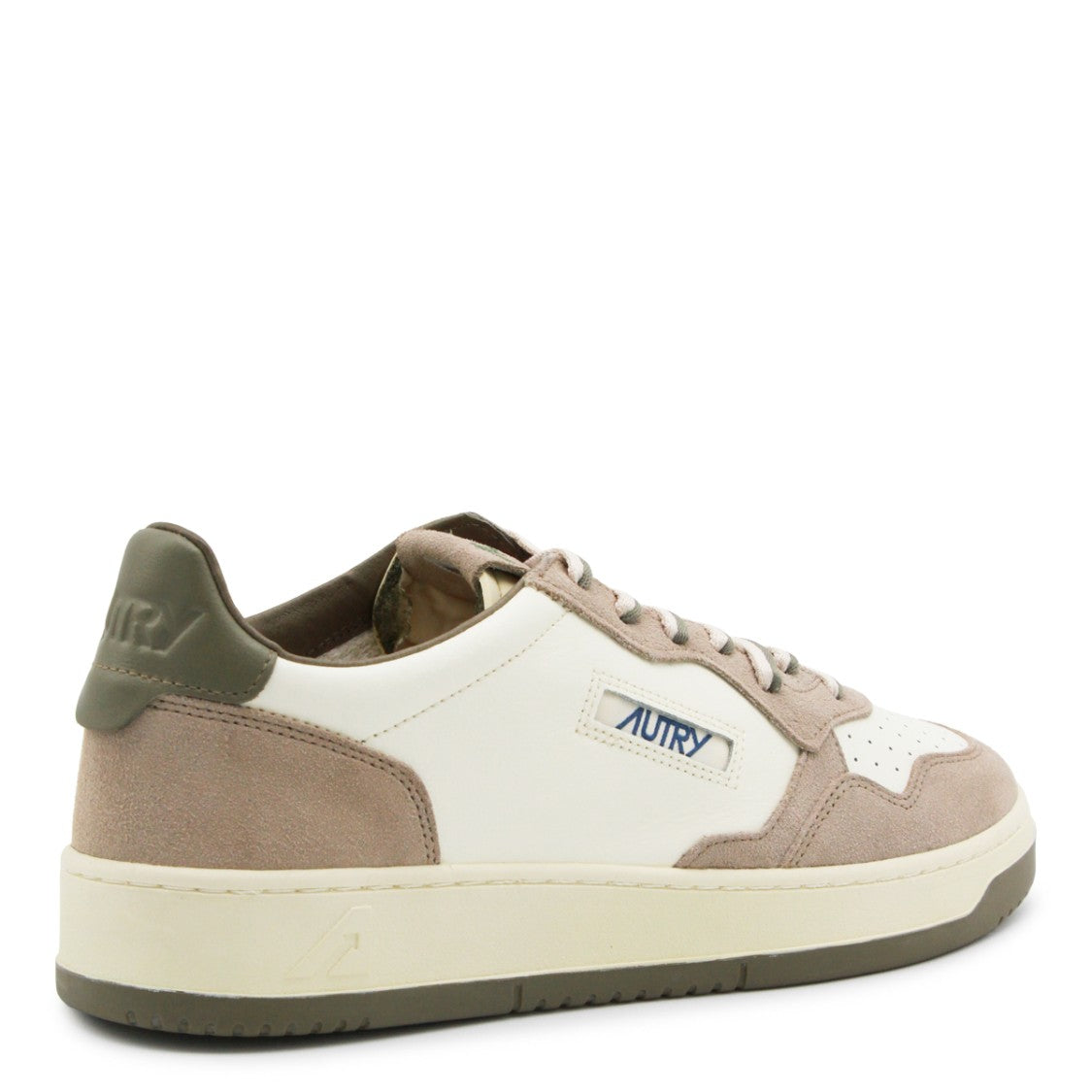 Autry White Beige Medalist Perforated Suede Low-Top Sneakers